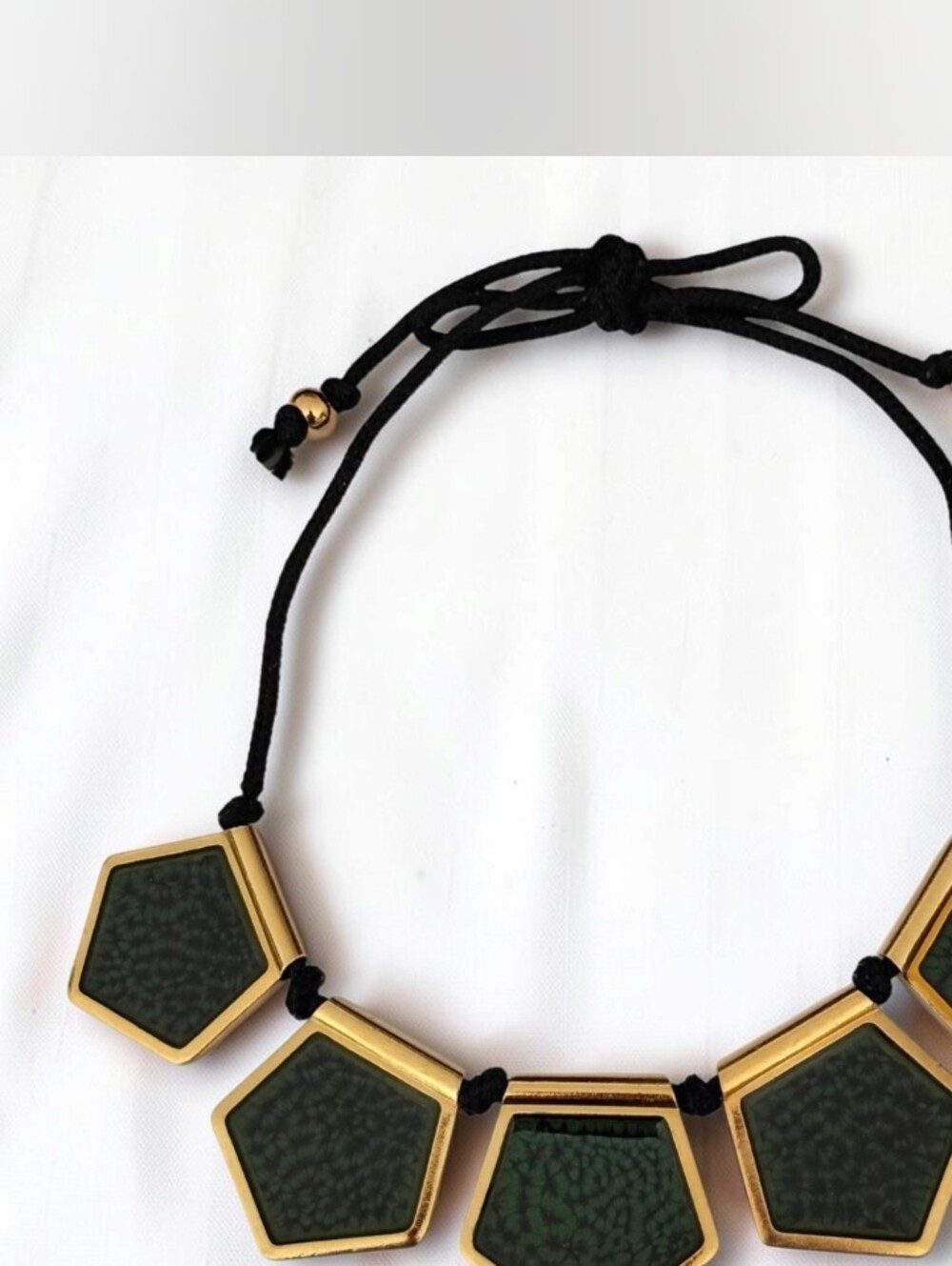Yves Saint Laurent Gold-Tone Pentagonal Necklace with Green Enamel Accents